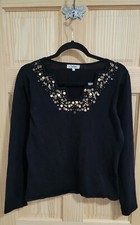 Vintage Carducci Y2K Black Embellished Knit Sweater Top Sequin Metallic L