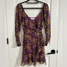 NWOT Adelyn Rae Purple Floral Long Sleeve Wrapped Dress Sz Small