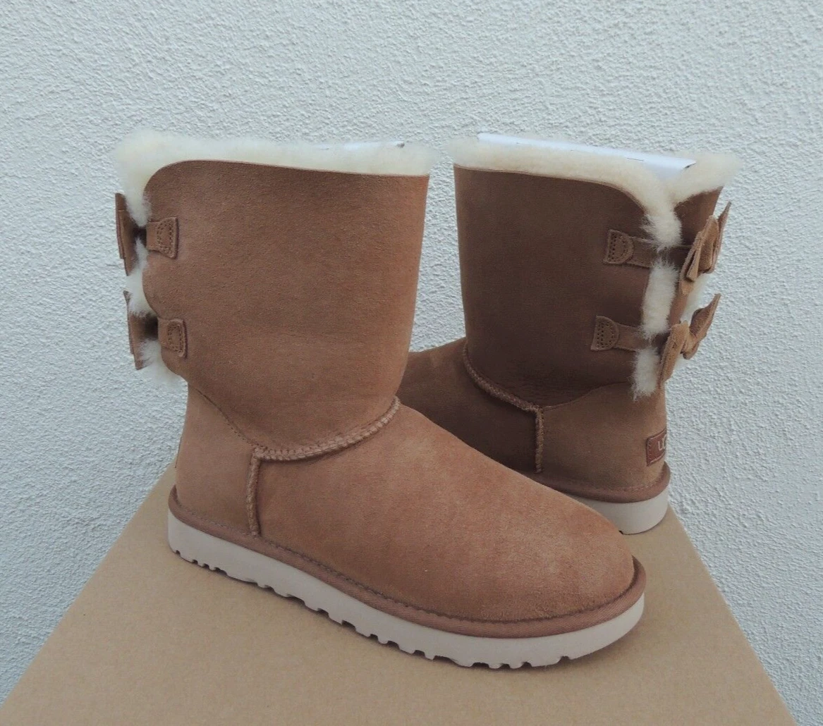 STIVALI UGG MEILANI CASTAGNO BAILEY PELLE SCAMOSCIATA FIOCCO DONNA US 5 EUR 36 ~NUOVI CON SCATOLA