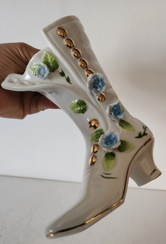 Ceramic Victorian Style  Boot with Roses - Hand Painted with Hand Made Roses - Image 3 of 4