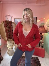 Vintage 90s Red Cherry Button Up Oversized Cardigan L/XL