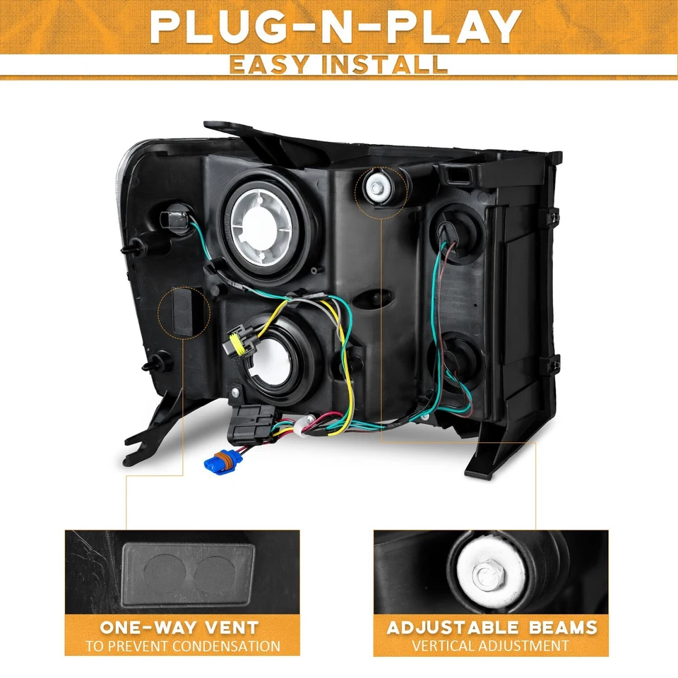 WEELMOTO Pair Headlights For 2007-2013 GMC Sierra 1500 2500HD 3500HD Headlamps - Image 3 of 4