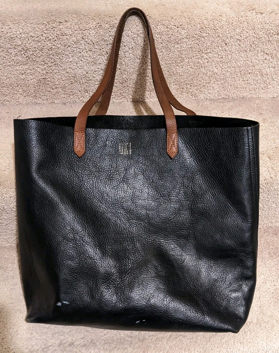 Madewell Black Leather Tote Beige Shoulder Straps - Main Image