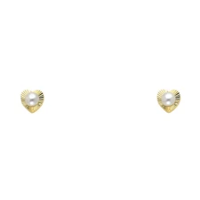 14K Real Gold Cute Heart with Pearl Stud Earrings