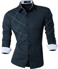 Men's Slim Fit Long Sleeves Casual Button Down Dress Shirt AAVH0009