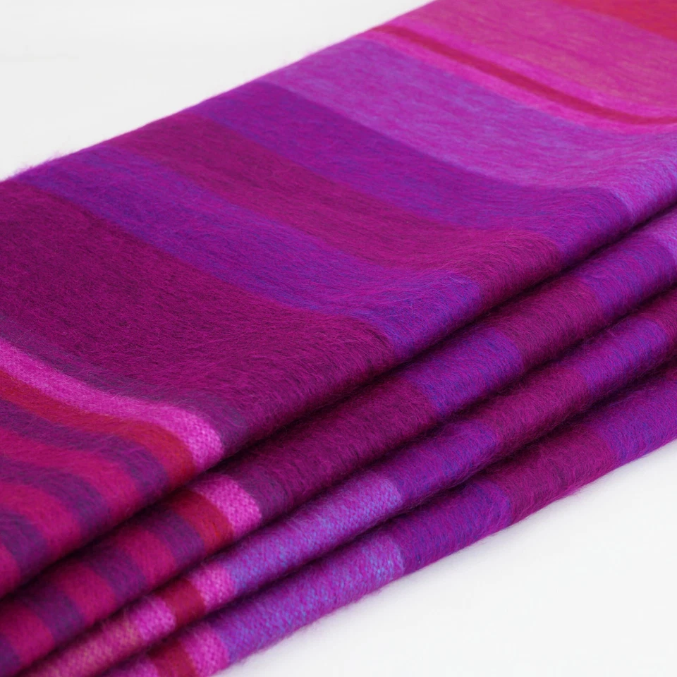 VIBRANT STRIPED ALPACA WOOL BLANKET 97" x 69" - MAGENTA & PURPLE HUES - Image 4 of 4