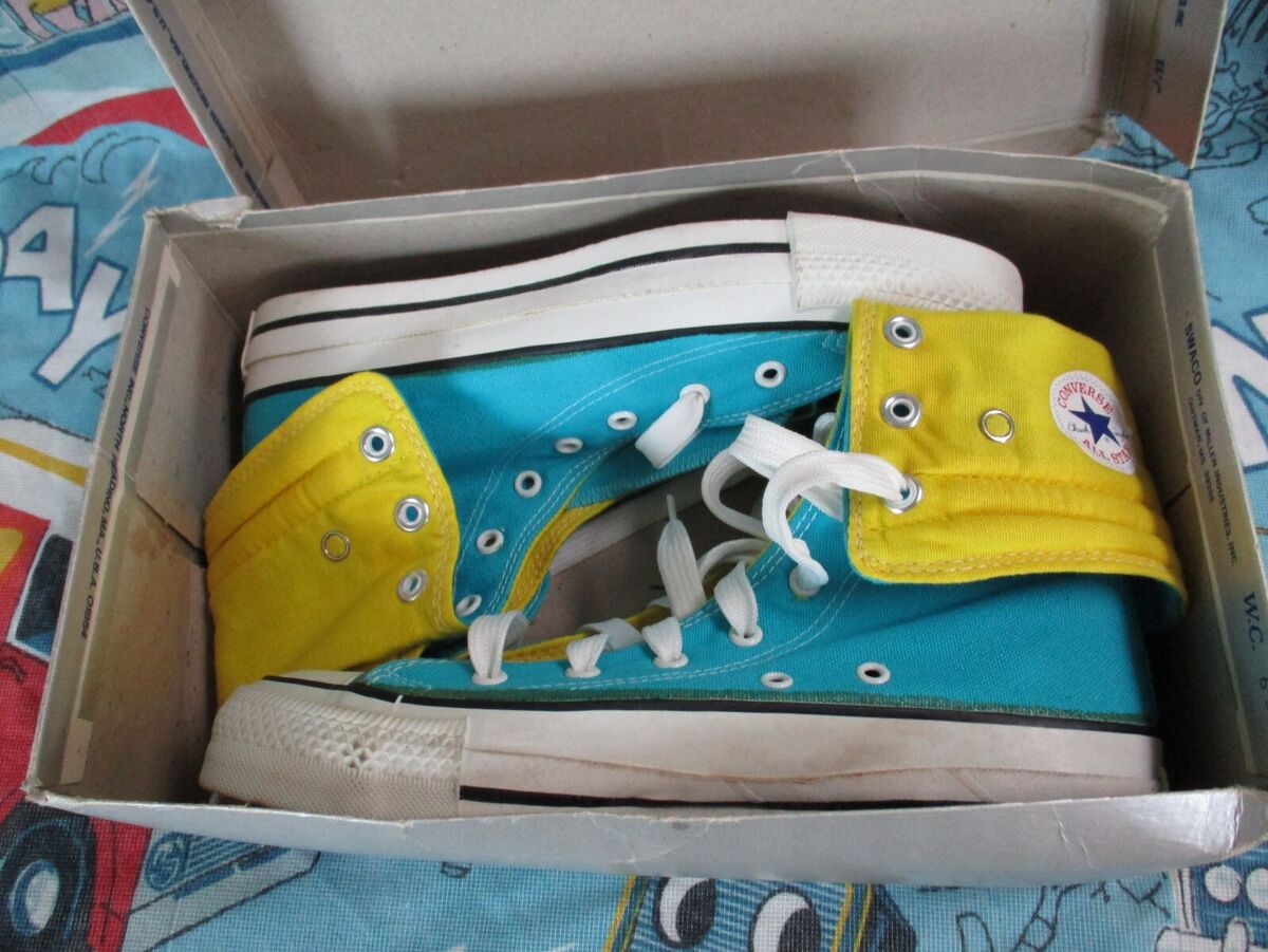 VTG 80s Converse All Star Dead Stock Turquoise Yellow Extra VTG 80s Converse All Star Dead Stock Turquoise Yellow Extra