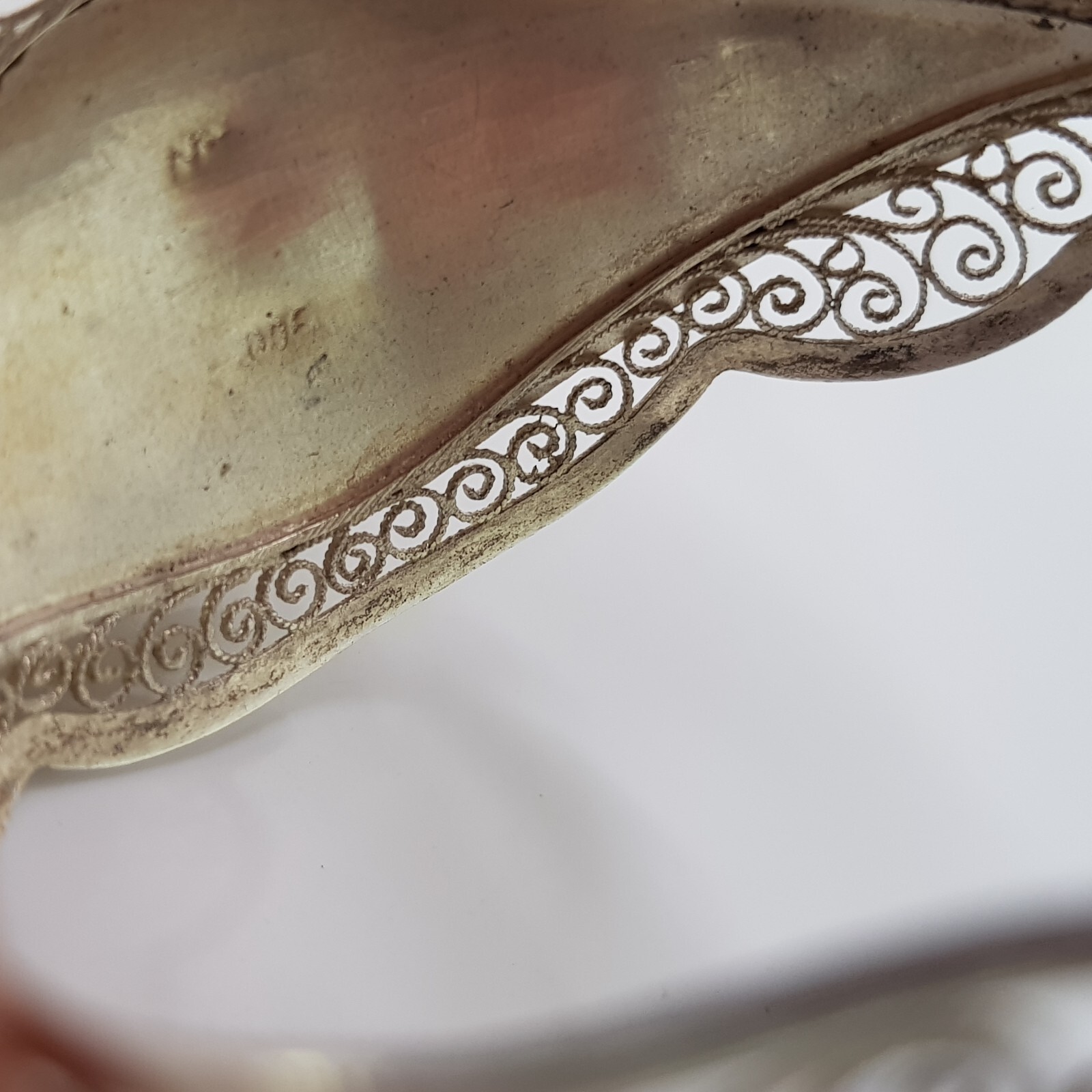 Vintage 900 Solid Silver Filigree Cuff Bangle Flo… - image 15