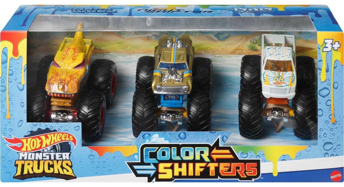 Hot Wheels Monster Trucks 1:64 Color Shifters, 3-Pack of Toy