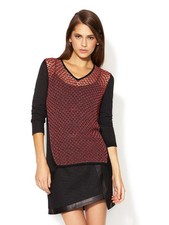 SIZE S HELMUT LANG CREPE GAUZE MIXEDKNIT SWEATER BLACK/TORCH NWT