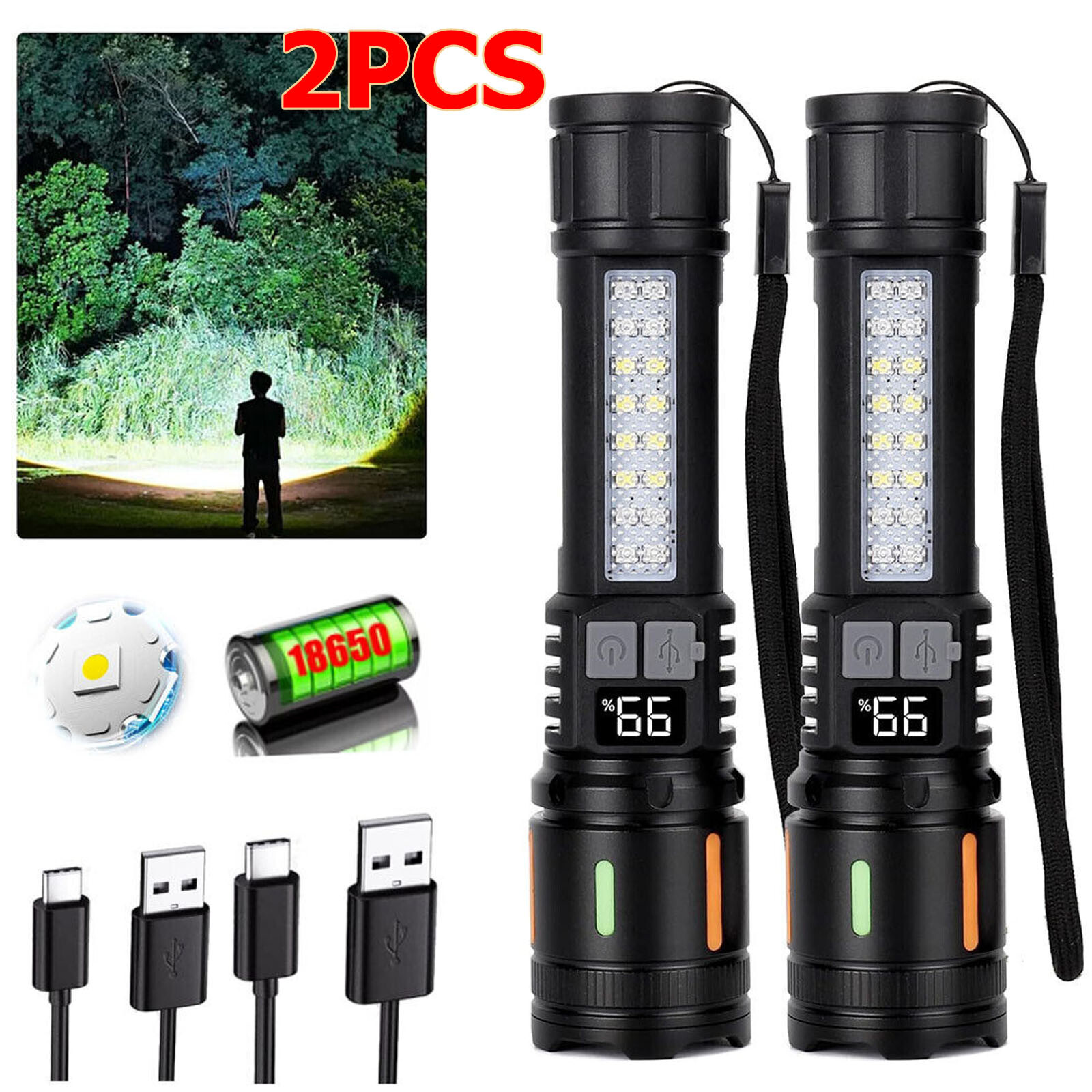 99000000 Lumens Super Bright LED Tactical Flashlight Work Light Rechargeable 2X