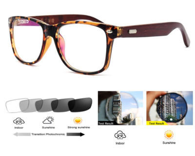 Mens Acetate Wooden Transition Photochromic Oversized UV Reading Glasses
