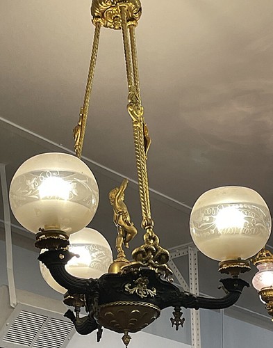 19th Century Figural Gasoliier Chandelier Attributed to Cornelius & Baker - Picture 14 of 24