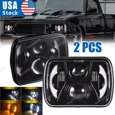 Pair 7X6 LED Headlights Hi/Lo DRL Turn Signal For 82-93 Chevy S10 Blazer GMC S15
