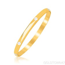 Baby Bangle 14kt Yellow Gold Polish Tube w/ White Nails Head Bracelet with Clasp