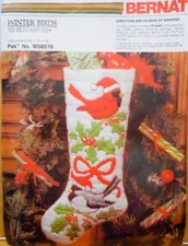 Bernat Quick Stitch Kit W08576 Winter Birds Christmas Stocking-Open/Complete