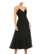 MAC DUGGAL SURPLICE RUCHED CHIFFON MIDI BLACK DRESS  sz XS