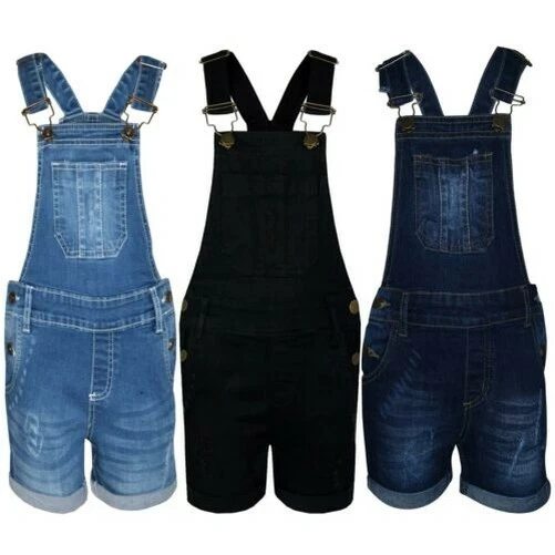 Enfants Filles Salopette Short Jeans Déchiré Extensible Combinaison 5-13 An - Photo 1/2