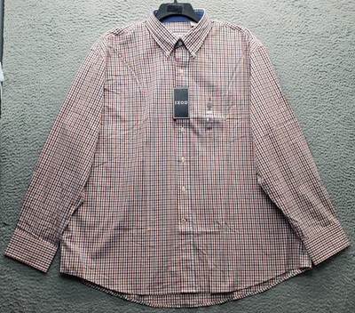 IZOD Manga Larga Shirt Men XXL Multicolor Check Long Sleeve Collared Button Down
