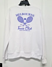 WILO Melbourne Women White Sweater/Blue Short Set Tennis Club Est 2015