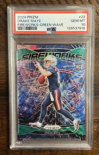2024 PANINI PRIZM FIREWORKS GREEN WAVE #22 DRAKE MAYE ROOKIE RC PSA 10