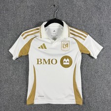LAFC Adidas 2025/2026 Authentic Away Soccer Jersey Shirt White Gold Kids 7-8 XS