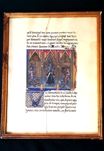GOLD ILLUMINATION FERDINAND PERTUS XXth RELIGION _ NÎMES -ATTACK OF DEMONS