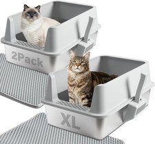 Stainless Steel Cat Litter Box with Lid, 2 Pack XL Metal Litter Box