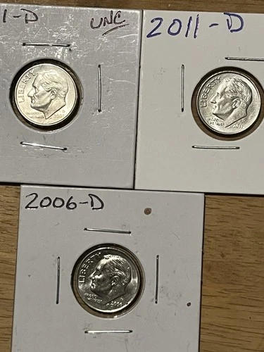 Beautiful Lot of (3) Roosevelt Dime All Uncirculated 2001-D, 2006-D and 2011-D
