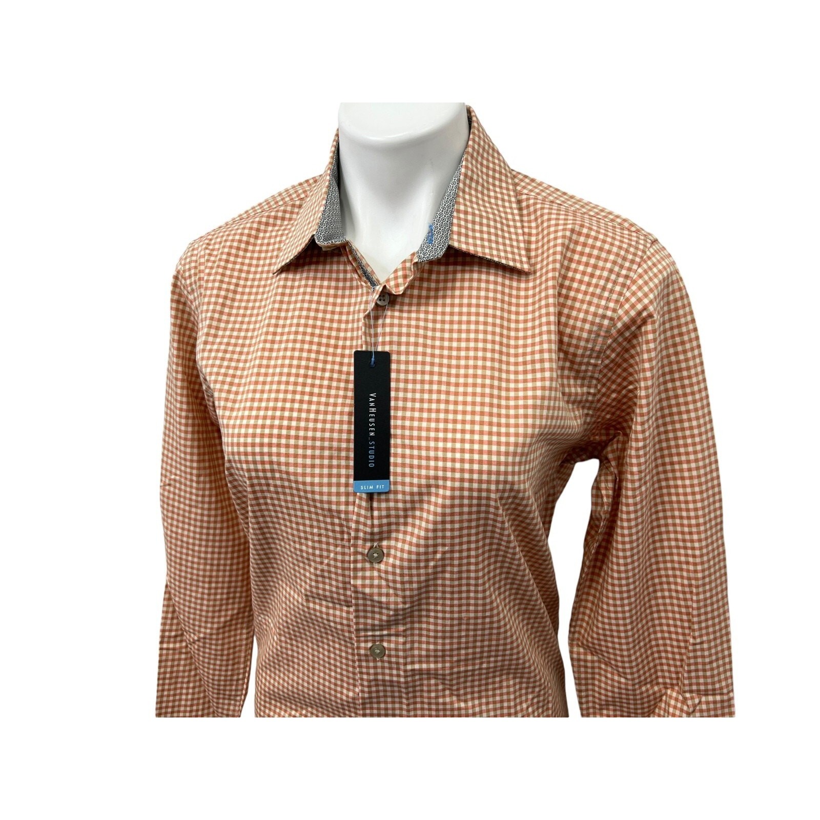 NWT Van Heusen Studio Men's Dress Shirt Slim Fit Long Sleeve Button Checked thumbnail 6