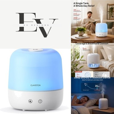 BPA-Free 2L Cool Mist Humidifier - Perfect for Bedroom & Nursery Peaceful Sleep