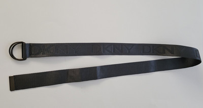 Women's DKNY Donna Karan NY Belt OS Silver / Gray Nylon Logo D Ring 48'' Long