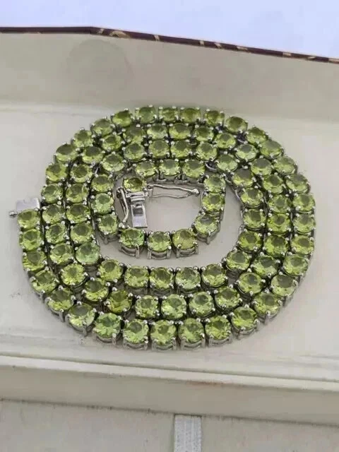 16Ct Round Cut Lab Created Peridot Women'sTennis Necklace 14K Wh Gold Plated 18" Foto 2 de 4