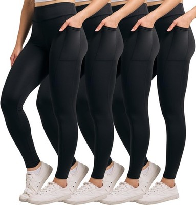 Women's Leggings 4 Pack Full Length Fitted Athletic Yoga with Pockets