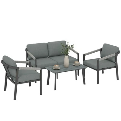 Outsunny 4 Seater Aluminium Garden Furniture Set, Outdoor Patio Furniture - Image 1 of 4