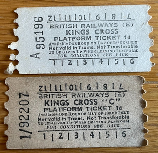 2 BRITISH RAILWAYS [E] PAPER MACHINE PLATFORM TICKETS KINGS CROSS