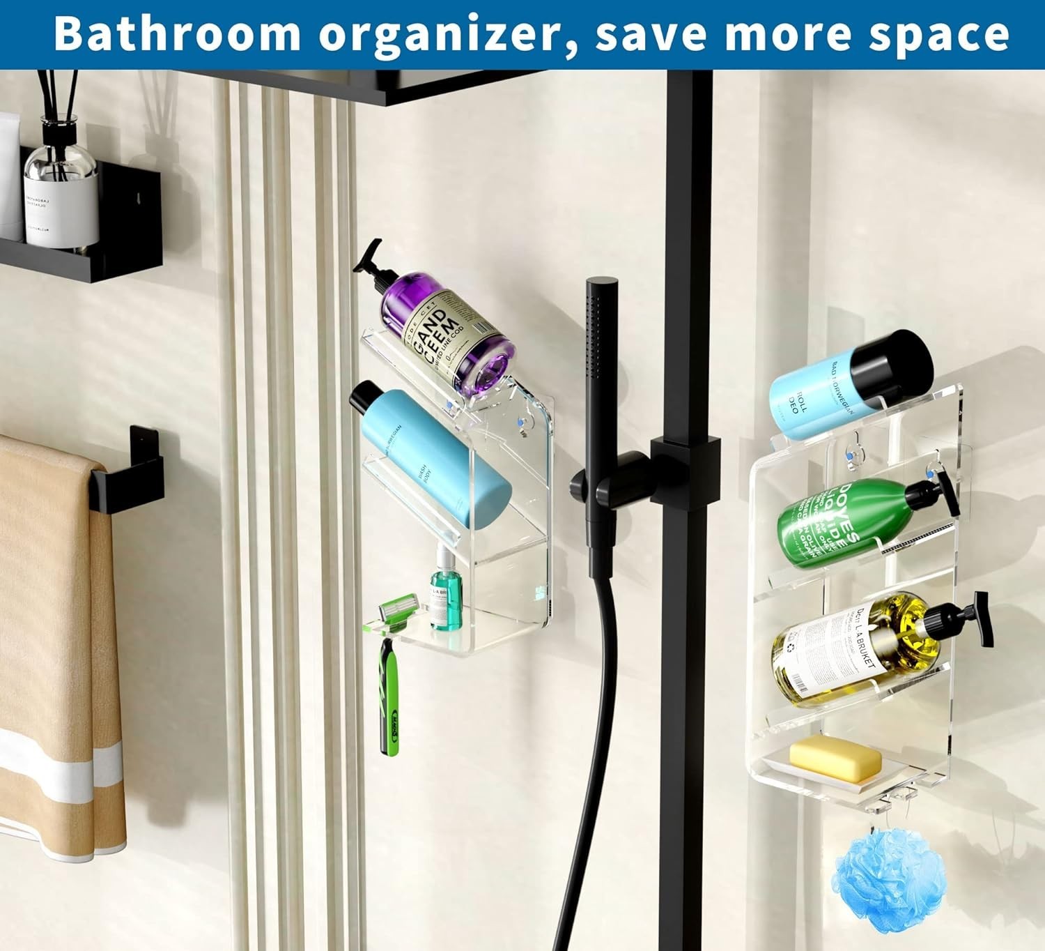Clear Acrylic Bathroom Organizer with 6 Compartments - No Drilling Required