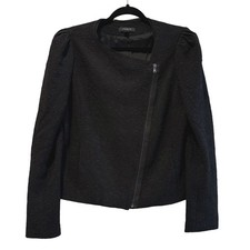 Ann Taylor Black Textured Zippered Jacket Puff Shoulder Size 12