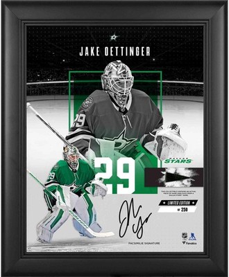 Jake Oettinger Stars Framed 11x14 Impact Collage w/Piece of GU Puck - LE of 250