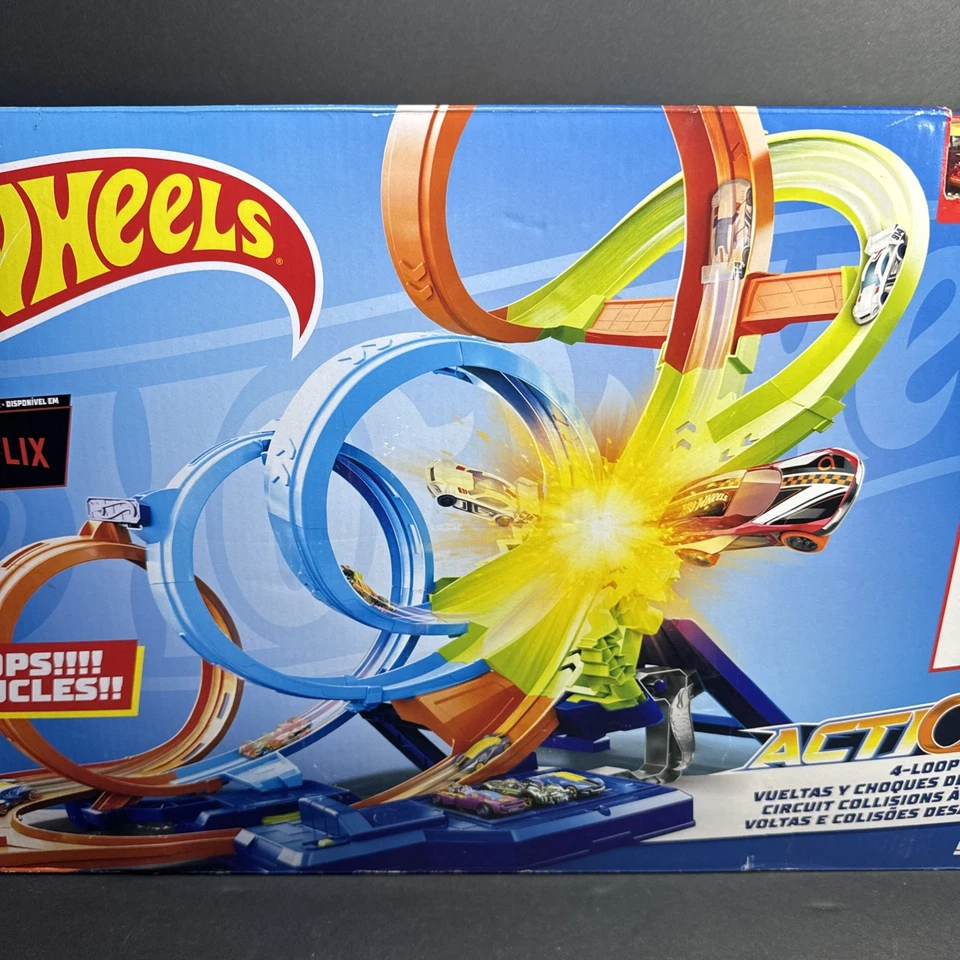 Hot Wheels Action 4-Loop Crash Out Track Set w/ Motorized Booster & 1:64 Toy Car - Image 4 of 4