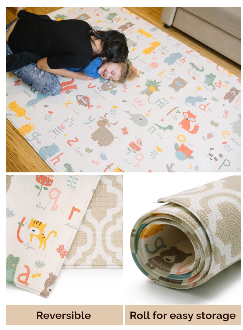 Baby Care Play Mat (Medium, Moroccan - Beige) 73’’ x 49’’ Reversible, Waterproof
