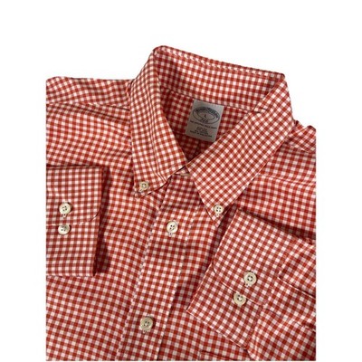 Brooks Brothers White Orange Gingham Check Slim Fit L/S Btn Dwn Shirt Men's L