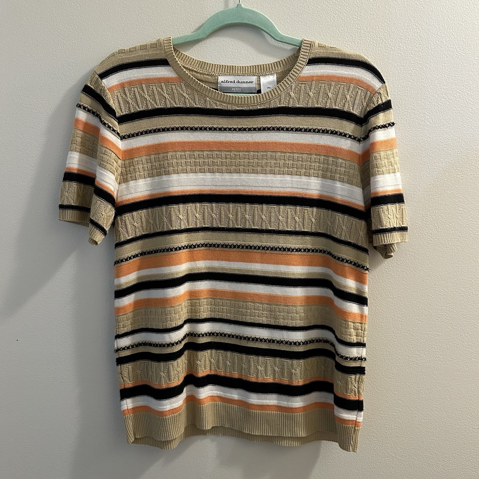 Vintage Alfred Dunner Woman Striped Short Sleeve Knit Sweater Petite XL