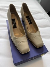 Stuart Weitzman Beige Fabric Slip On Square Toe Block Heel Pumps Size 8 narrow