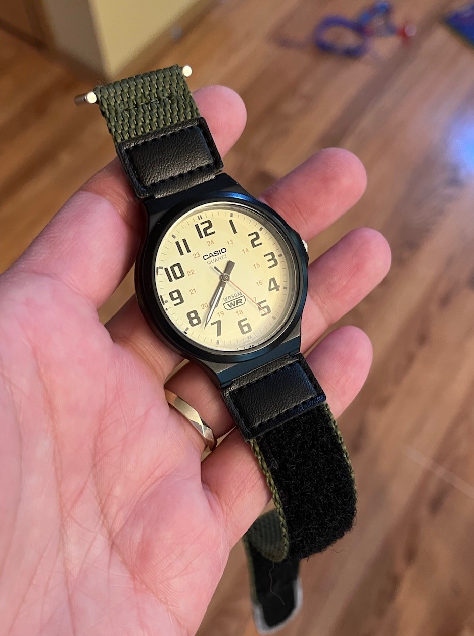 Casio MW240B-3BV Analog Watch Green Nylon Wrapstrap Band, 50M Water Resistance