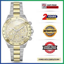 HUGO BOSS NOVIA HB1502618 Gold Dial Silver Strap Chrono Ladies Womens Watch 38mm