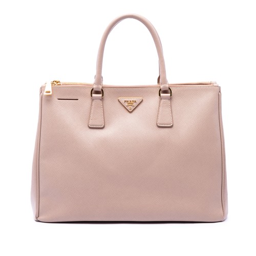 Prada Large Saffiano Lux Galleria Double Zip Satchel Pre-Loved Nude