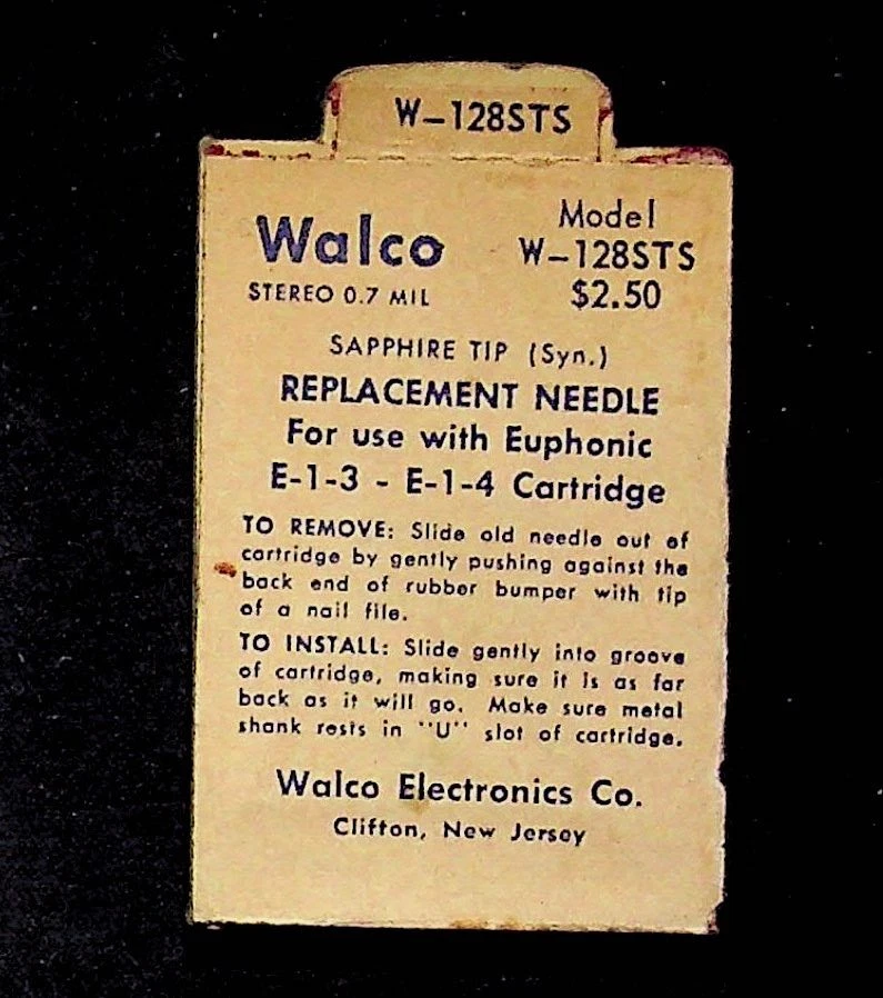Cartucho Eufónico Aguja de Repuesto Walco W-128STS Zafiro Nuevo de Lote Antiguo Foto 3 de 4