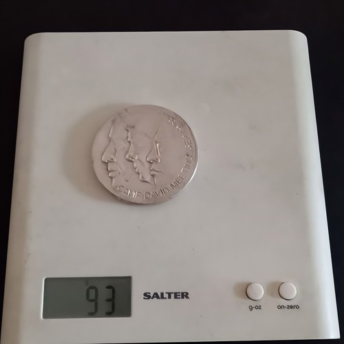 Medal Vintage Israel Camp David Brass Silver Plated Big Old 1978 Jewish 59mm 93g - Picture 14 of 15