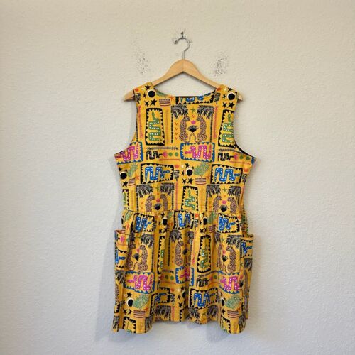 NOOWORKS Animal Print Mini Dress Womens Sz 3XL Yellow Sleeveless Art to Wear NWT - Picture 2 of 9